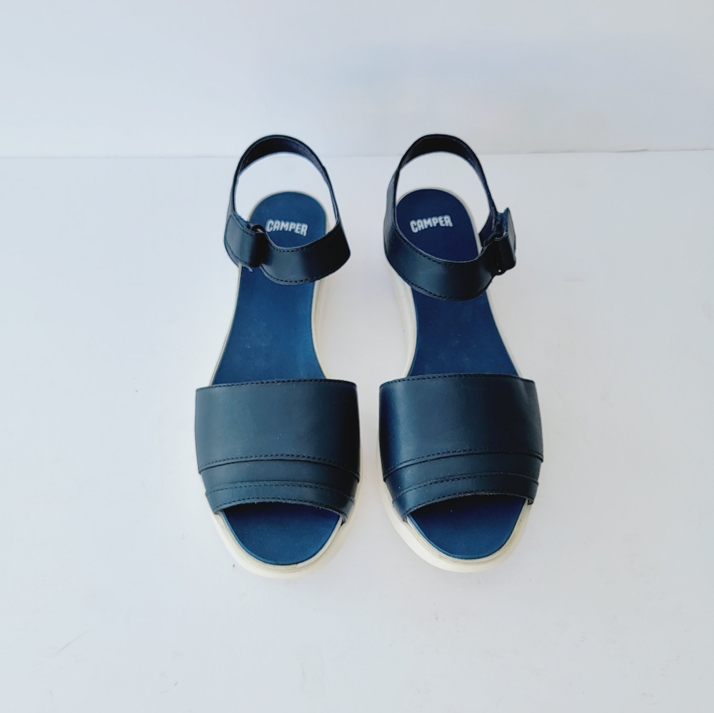 Camper Miri Navy Blue Leather Hook Loop Ankle Strap 39